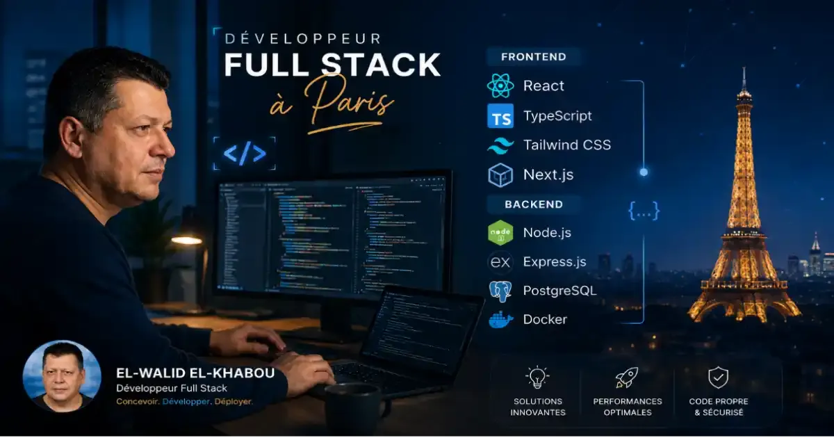 Développeur web full stack à Paris travaillant sur un projet - code frontend et backend sur écran